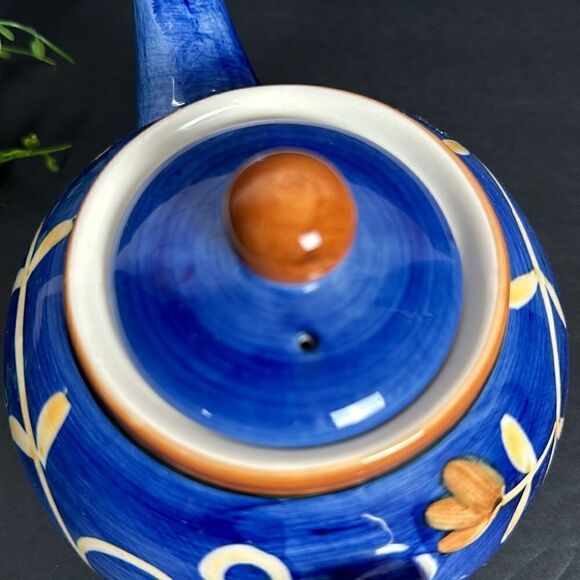 Herman Dodge & Son Ceramic Teapot Blue White Beige Floral Hand Painted - Picture 6 of 12